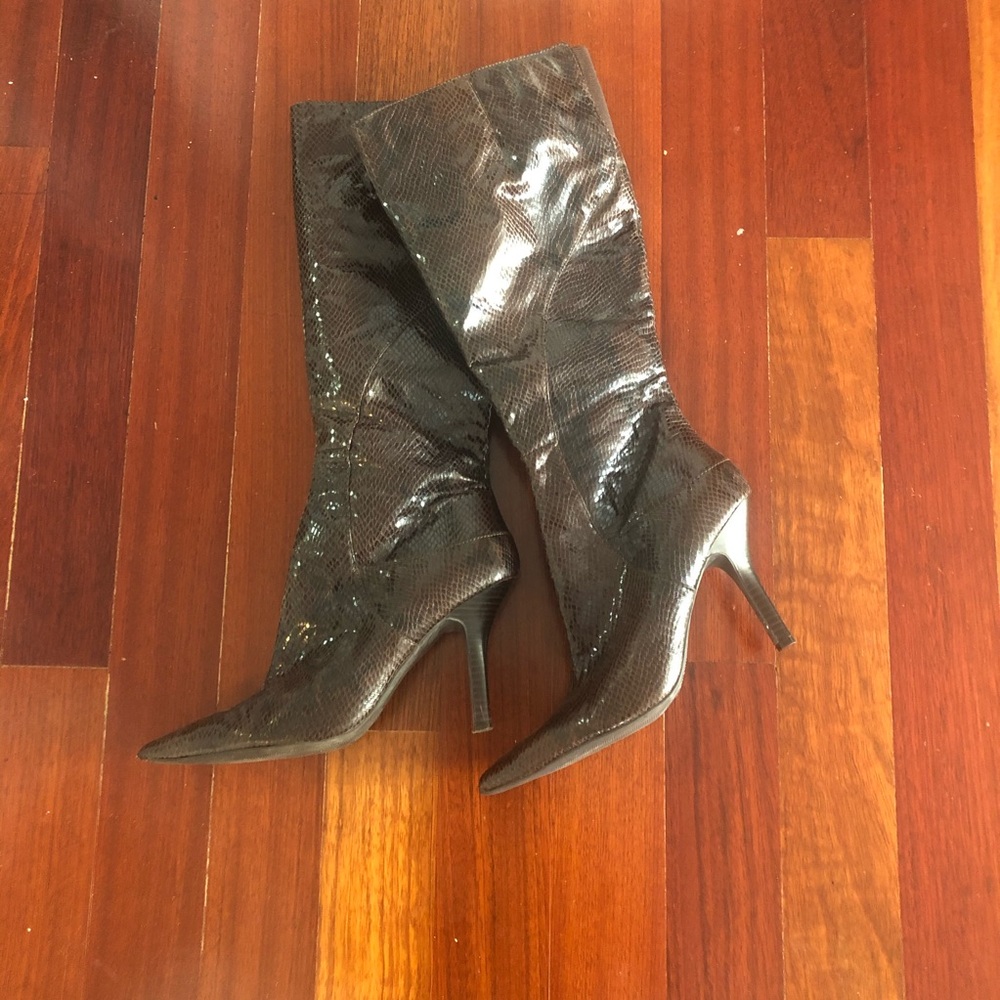 Nine West Brown Snakeskin pattern heel boots